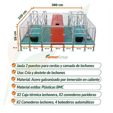 Jaula Paridera Doble para cerdas